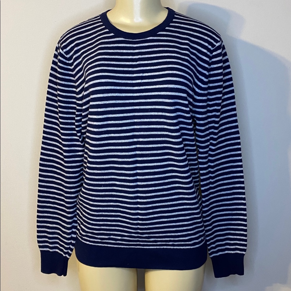 Sacoor Brothers Navy and Gray Striped Sweater Size L